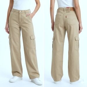 NWT Levi's Superlow Loose Cargo Pants Womens 28 Khaki Tan Y2K